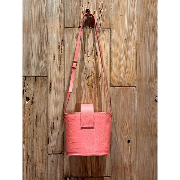 EVERYDAY TRENDING PINK FAUX CROC SKIN 80'S 90'S Y2K TATIANA LUNA BUCKET SHOULDER - Picture 4 of 6